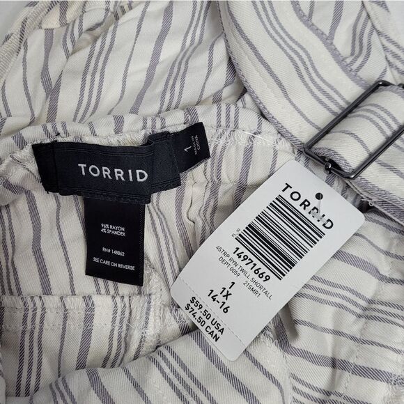 NEW Torrid white multi stripe rayon twill shortall with drawstring waist 1X‎ - Picture 5 of 11